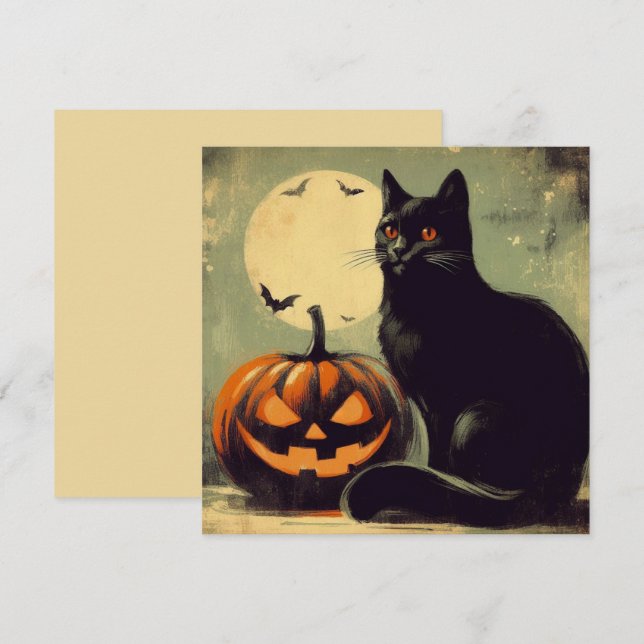 Halloween Svart Katt och Pumpa Kort (Fram/baksida)
