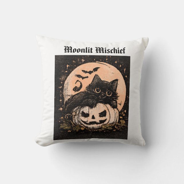 Halloween Svart Katt och Pumpa Månadskastkudde Kudde (Framsida)