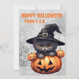 halloween svart katt och pumpa spöklik gotisk julkort