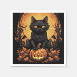 Halloween | Svart Katt och Pumpkin Pappersservett
