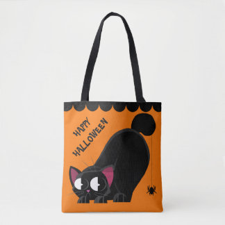 Halloween svart katt och spindel tygkasse