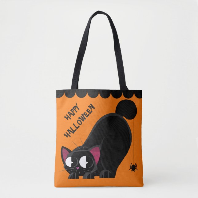 Halloween svart katt och spindel tygkasse (Framsida)