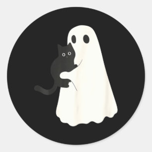 Halloween Svart Katt Och Spökkatten Spöken Retro Runt Klistermärke