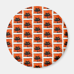 Halloween Svart Katt Orange Rutor Tecknad Film Magnet
