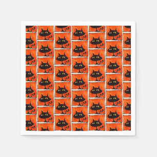 Halloween Svart Katt Orange Rutor Tecknad Film Pappersservett