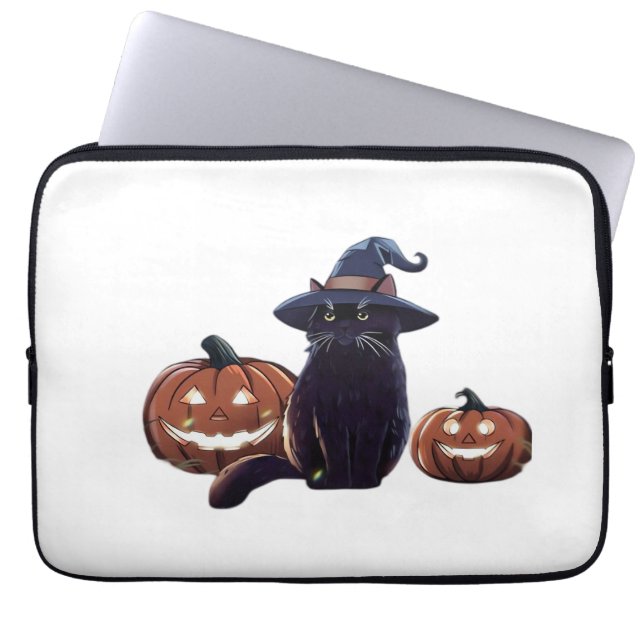 Halloween svart katt Oversized T-Shirt Laptop Fodral (Framsidan)
