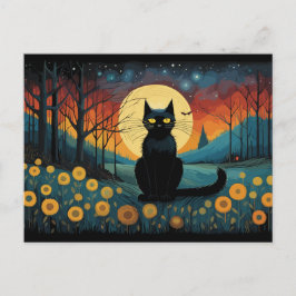 Halloween svart katt på hela månen vykort