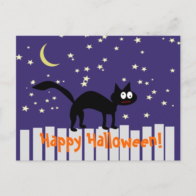 Halloween Svart Katt på Staket Vykort (Framsida)