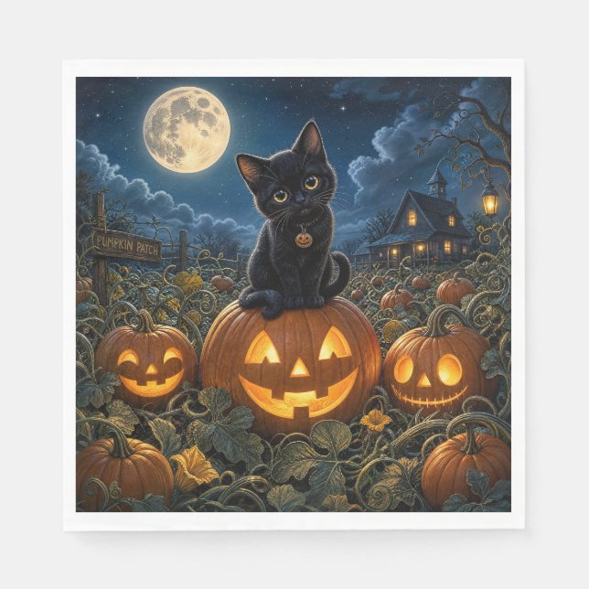 Halloween Svart Katt Pappersservett (Framsidan)