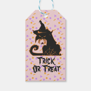 Halloween Svart Katt Party Konfetti Rosa Presentetikett