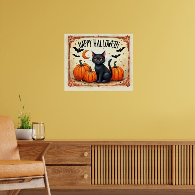 Halloween Svart Katt Poster (Vardagsrum 2)