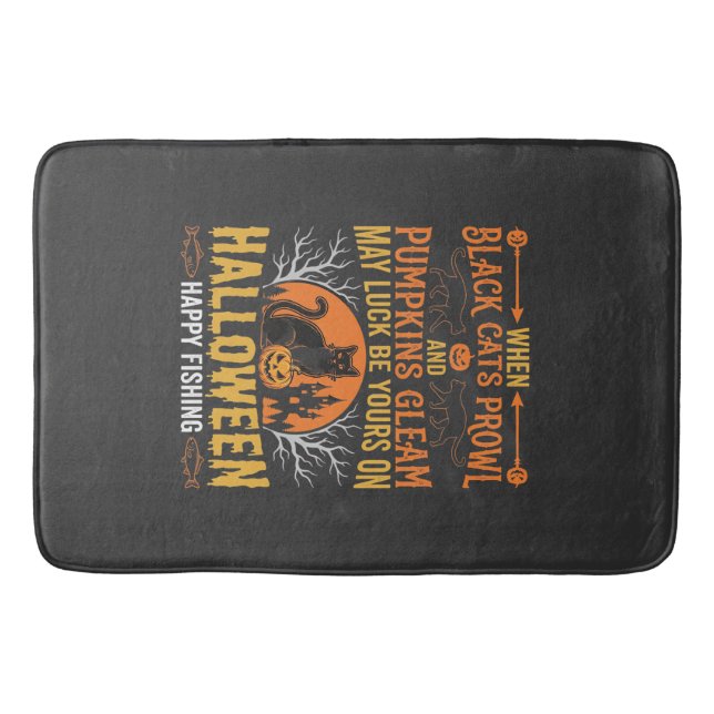 Halloween Svart Katt Pumpa Glad Fiske Design Badrumsmatta (Framsidan)
