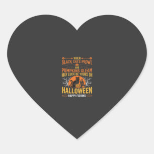 Halloween Svart Katt Pumpa Glad Fiske Design Hjärtformat Klistermärke