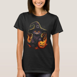 Halloween Svart Katt Pumpa Häxa Hatt Kuslig Kattun T Shirt
