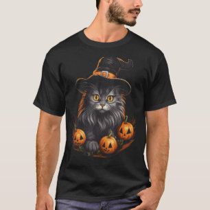 Halloween Svart Katt Pumpa Häxa Hatt Kuslig Oktobe T Shirt