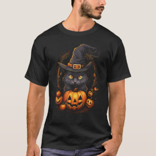 Halloween Svart Katt Pumpa Häxa Hatt Kuslig Säsong T Shirt