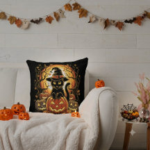 Halloween Svart Katt Pumpa Häxa Katt Skräck