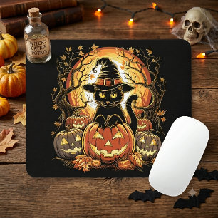 Halloween Svart Katt Pumpa Häxa Katt Skräck Musmatta