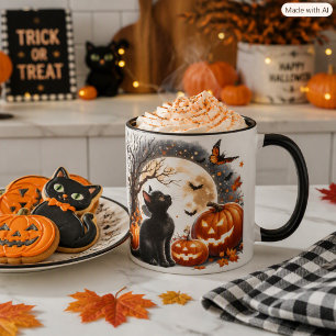 Halloween Svart Katt & Pumpa Höst Kaffe Mugg