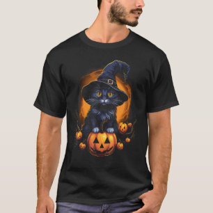 Halloween Svart Katt Pumpa Jack o Lantern Dräkt T Shirt