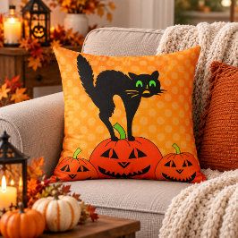 Halloween Svart Katt Pumpa Jack O' Lantern Kudde