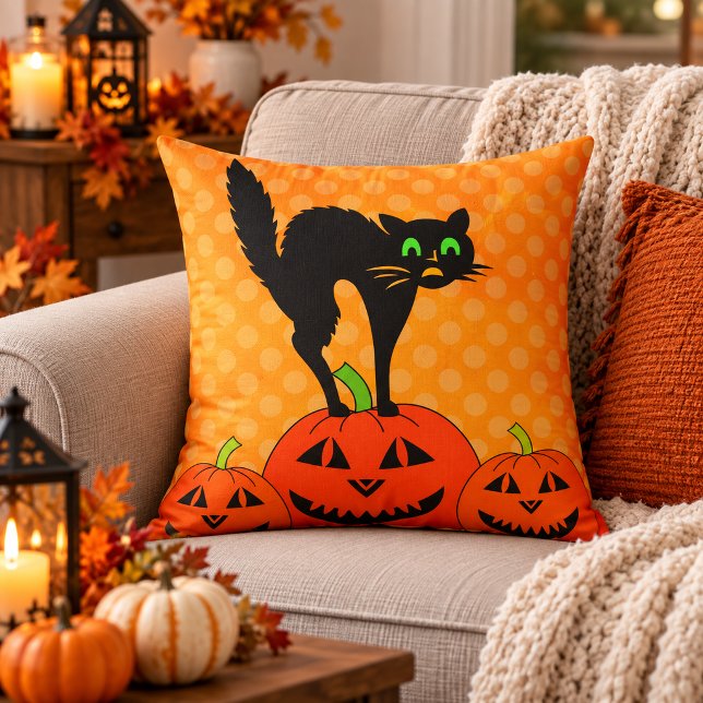 Halloween Svart Katt Pumpa Jack O' Lantern Kudde (Halloween Black Cat Pumpkin Jack O' Lantern Throw Pillow)