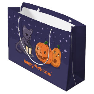 Halloween Svart Katt Pumpa Lykta Lila