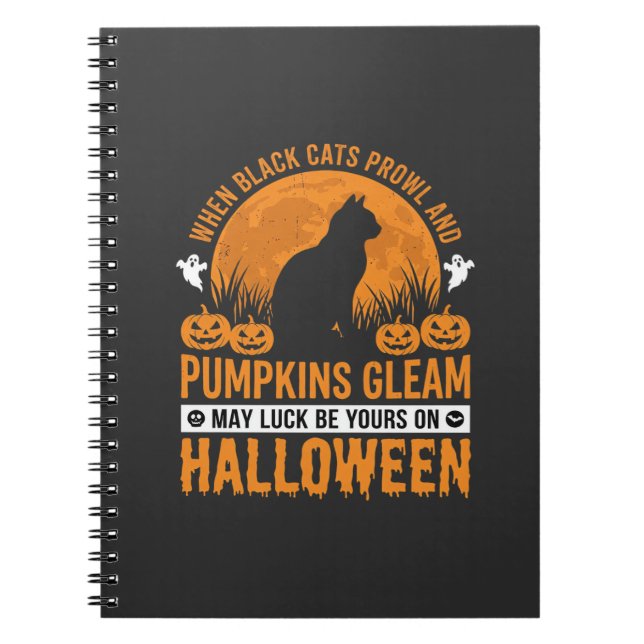 Halloween Svart Katt Pumpa Måne Design_1 Anteckningsbok (Framsidan)
