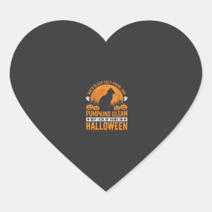 Halloween Svart Katt Pumpa Måne Design_1 Hjärtformat Klistermärke