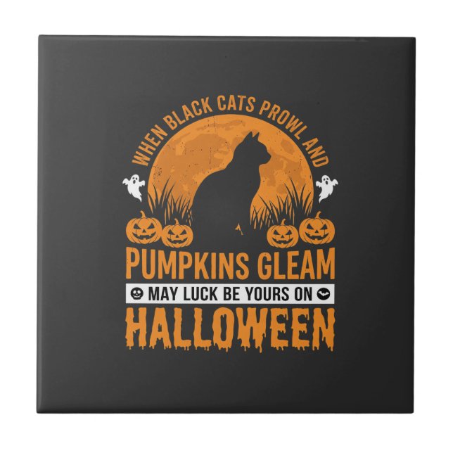Halloween Svart Katt Pumpa Måne Design_1 Kakelplatta (Framsidan)