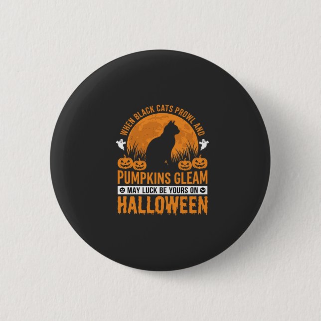 Halloween Svart Katt Pumpa Måne Design_1 Knapp (Framsida)