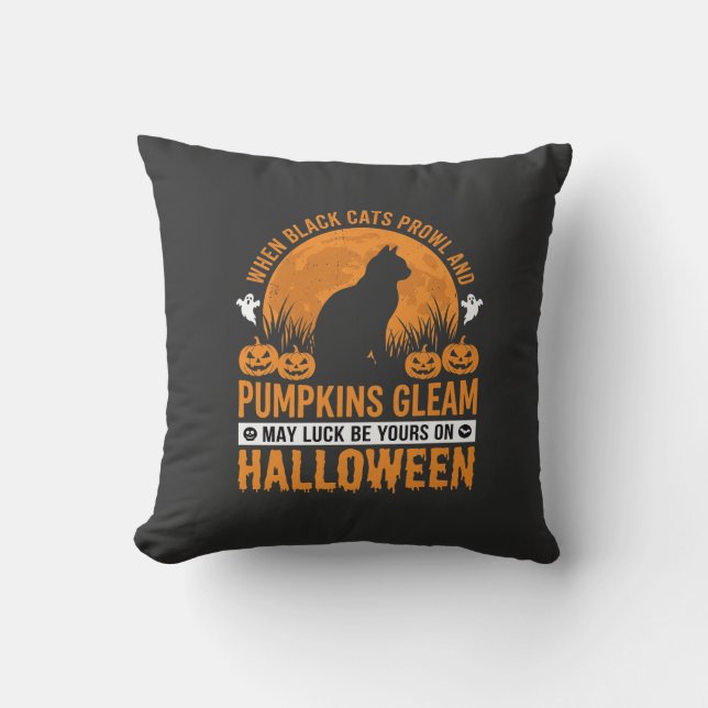 Halloween Svart Katt Pumpa Måne Design_1 Kudde (Framsida)