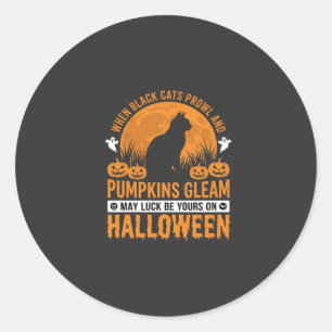 Halloween Svart Katt Pumpa Måne Design_1 Runt Klistermärke