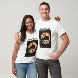 Halloween Svart Katt & Pumpa Månsken Grafik  T Shirt