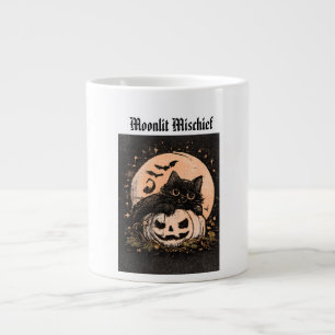Halloween Svart Katt & Pumpa Månsken Jumbo Mugg
