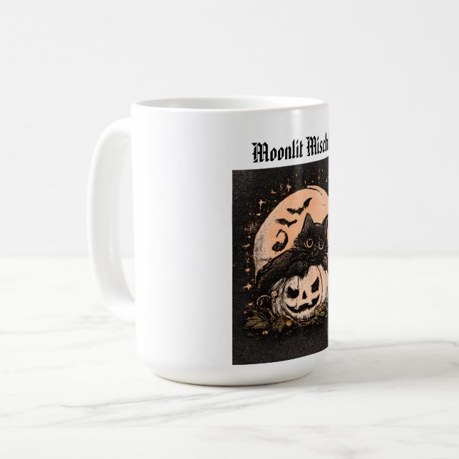 Halloween Svart Katt & Pumpa Månsken  Kaffemugg (Framsida vänster)