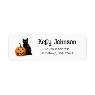 Halloween Svart Katt Pumpa Returadressetikett Returadress Etikett
