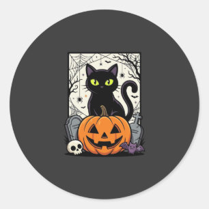 Halloween Svart Katt Pumpa Vektor Design Runt Klistermärke