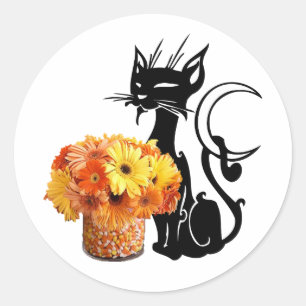 Halloween svart katt runt klistermärke