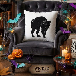Halloween Svärt Katt Silhuett Teckning Kudde