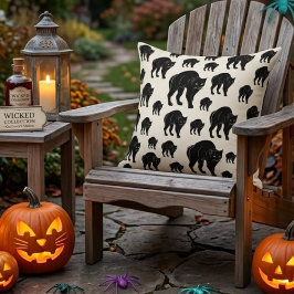Halloween Svärt Katt Silhuett Teckning Kudde