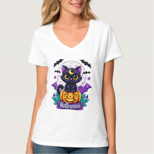 Halloween Svart Katt Sittande på en Pumpa T Shirt