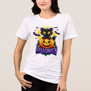 Halloween Svart Katt Sittande på en Pumpa T Shirt
