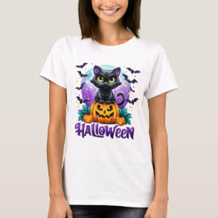 Halloween Svart Katt Sittande på en Pumpa T Shirt