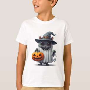 Halloween Svart Katt som håller Pumpa Accent 👻 T Shirt