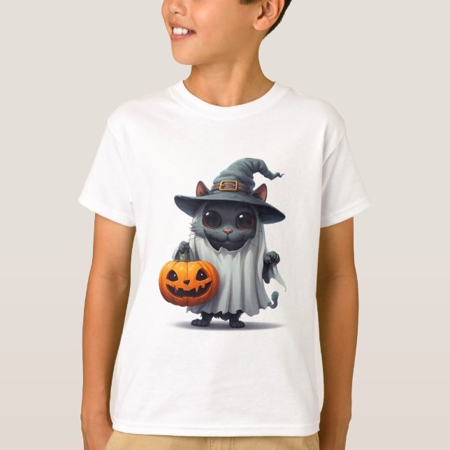 Halloween Svart Katt som håller Pumpa Accent 👻 T Shirt (Framsida)