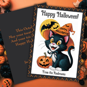 Halloween Svart Katt Söt Anpassad Julkort