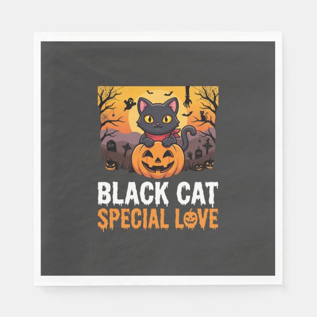 Halloween Svart Katt Speciell Kärlek Pumpa Design Pappersservett (Framsidan)