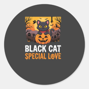 Halloween Svart Katt Speciell Kärlek Pumpa Design Runt Klistermärke