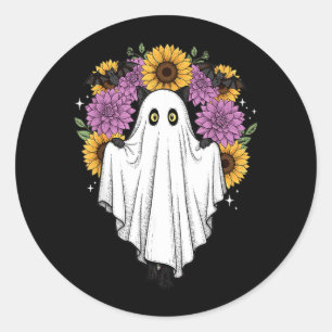 Halloween Svart Katt Spök Regn Fladdermus Blommig Runt Klistermärke